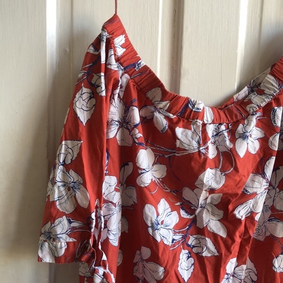 Loft Off the Shoulder Elastic Neckline Floral Boxy 100% Cotton Top Blouse S - Picture 6 of 8